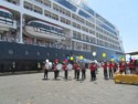 A marching band greets us when we return to the ship